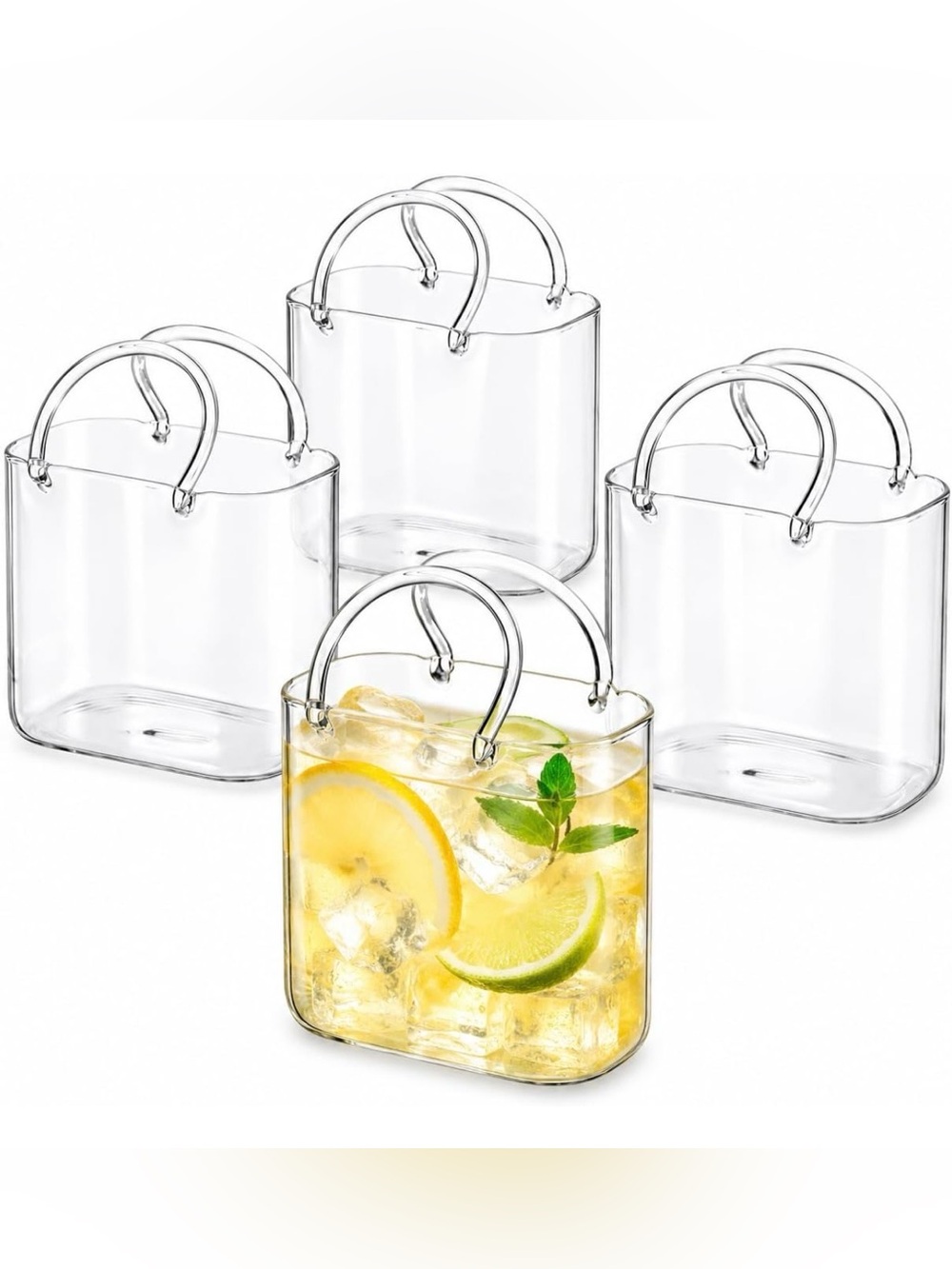 Glass Purse Handles Beverage Cups - Set of 4